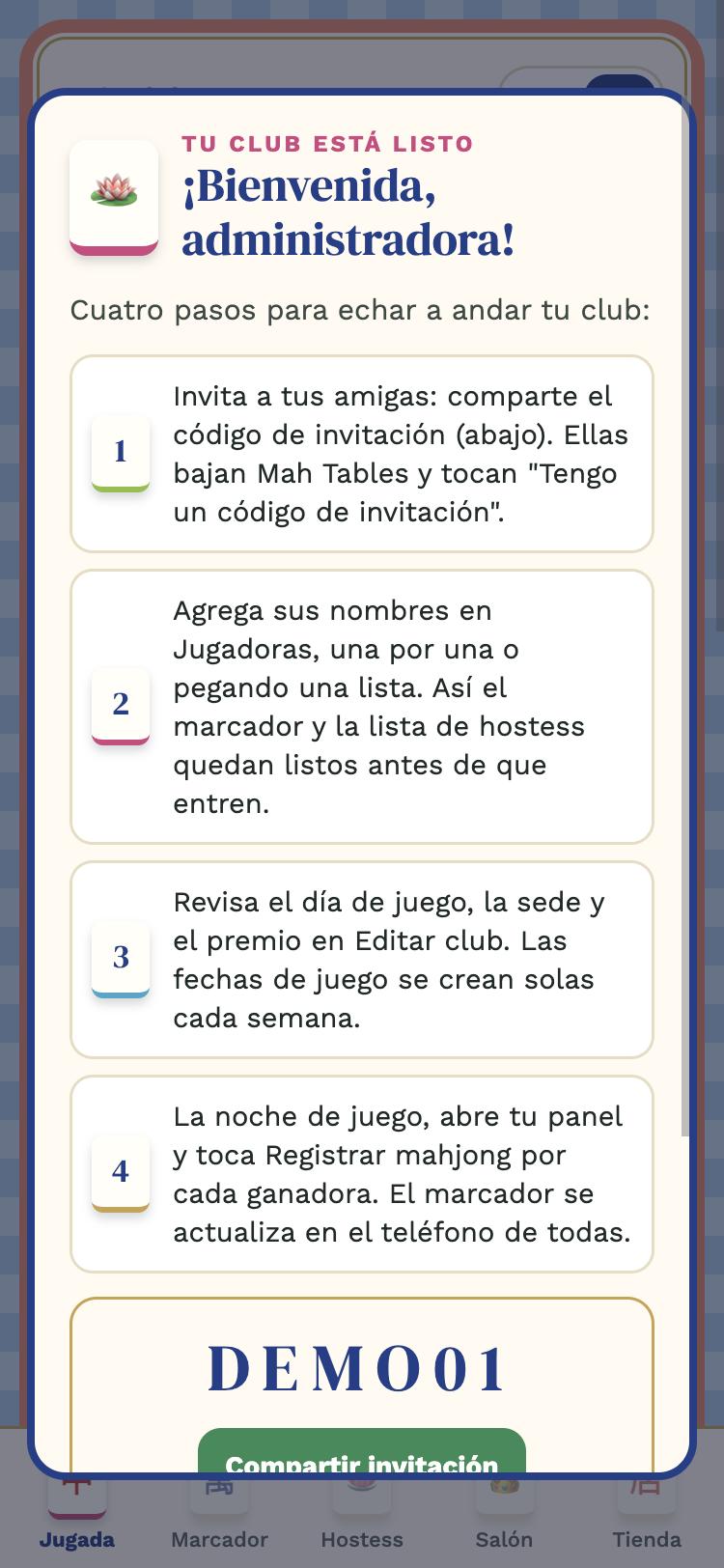 La bienvenida al crear tu club