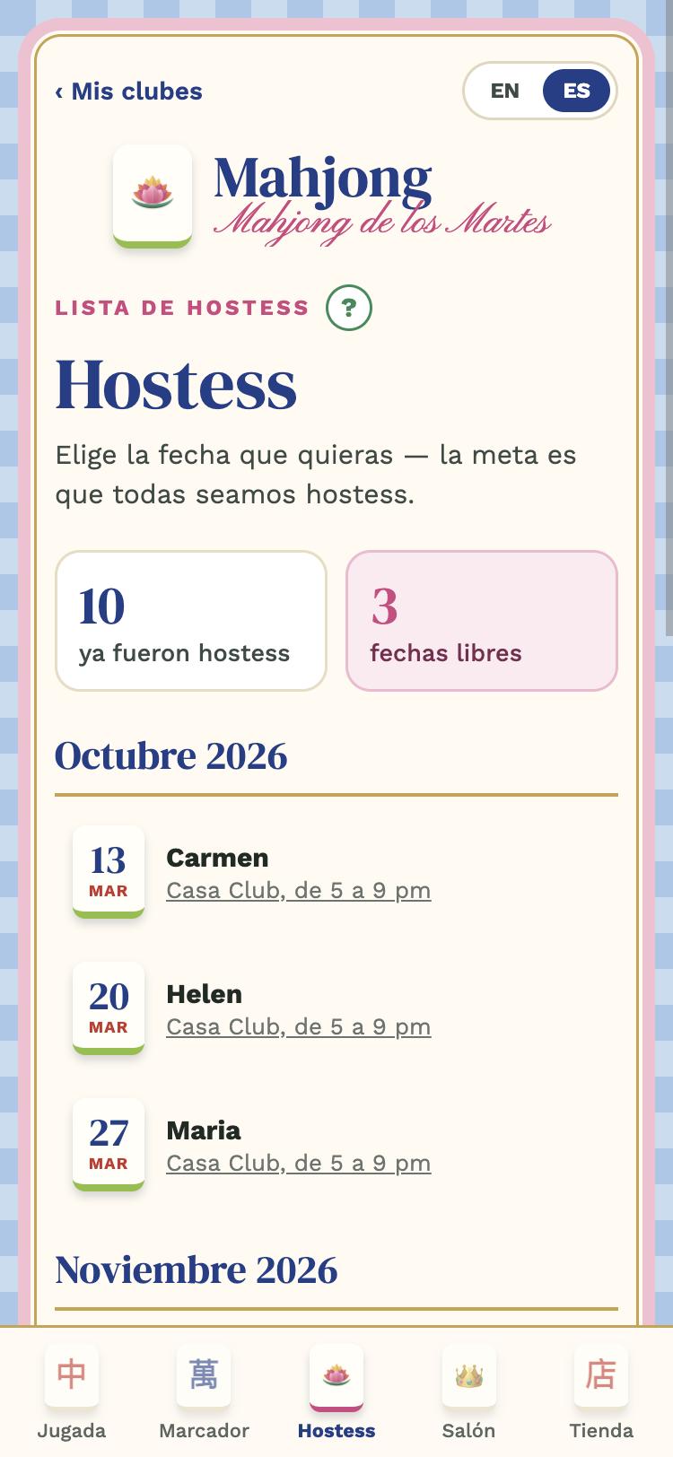 Lista de hostess por mes