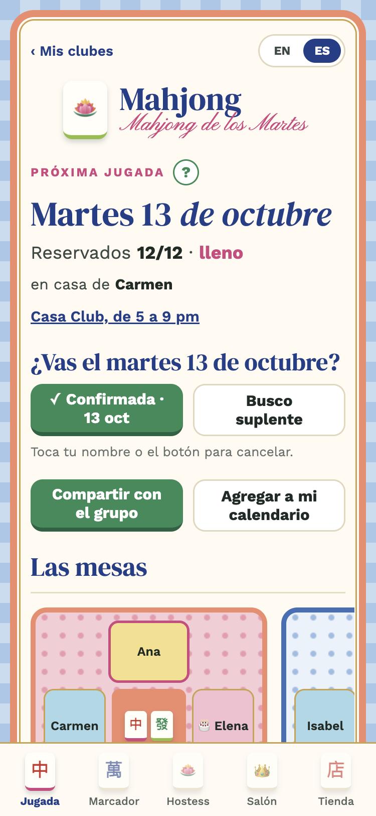 Próxima jugada con las mesas