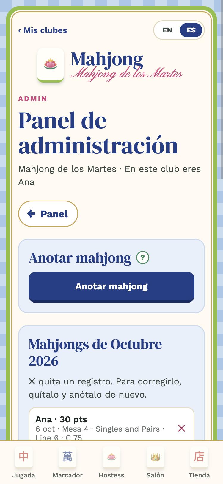 Panel de subadministradora