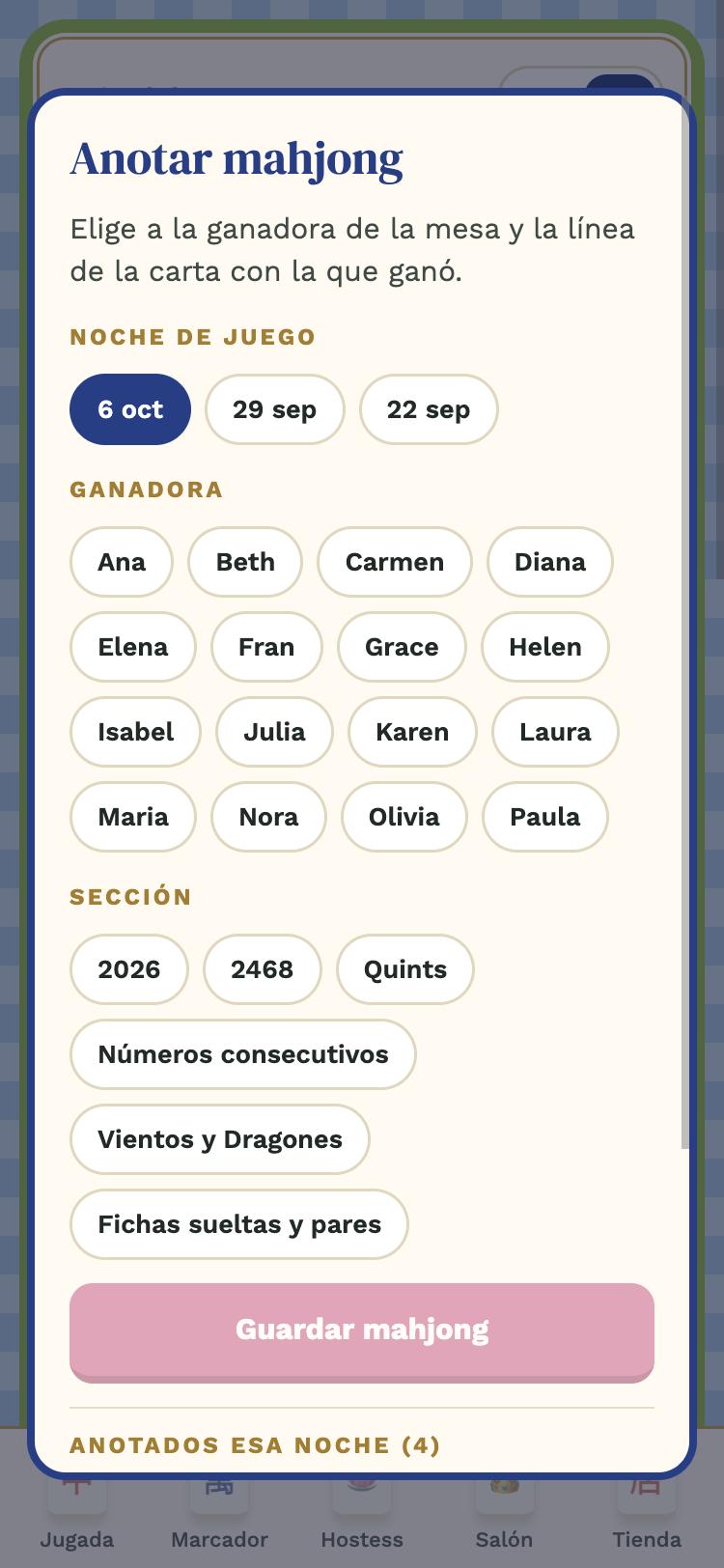 Ventana Registrar mahjong
